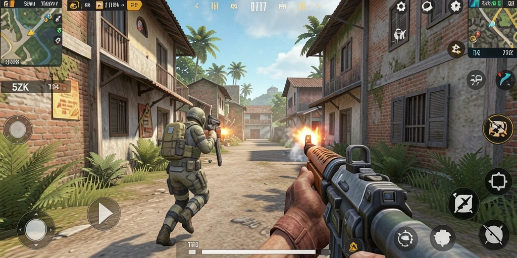 Gameplay seru dalam 5ZK dengan aksi tembak-menembak.