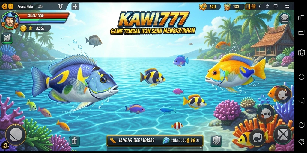 Tangkapan layar gameplay KAWI777 dengan ikan berwarna-warni.