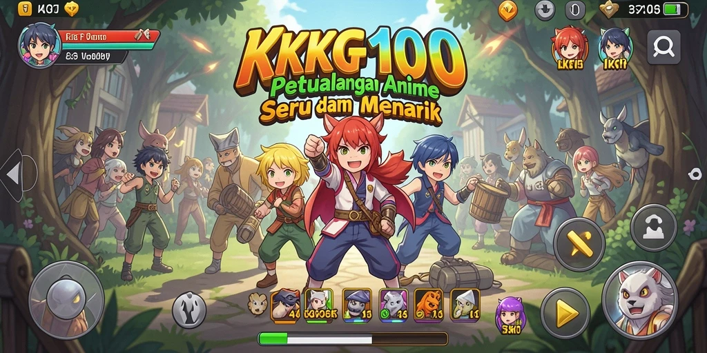 Screenshot gameplay KPK100 yang penuh aksi dan karakter anime.