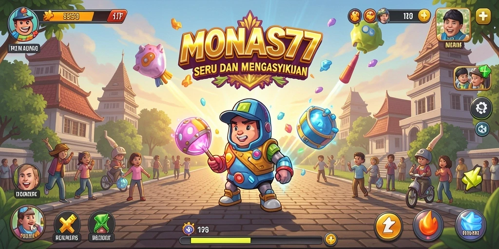 Screenshot gameplay MONAS77 menampilkan aksi seru dengan grafik yang cerah.