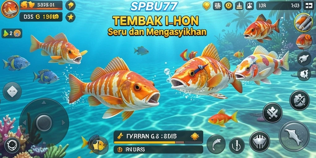 Tampilan gameplay menarik di SPBU77 dengan ikan berwarna-warni.